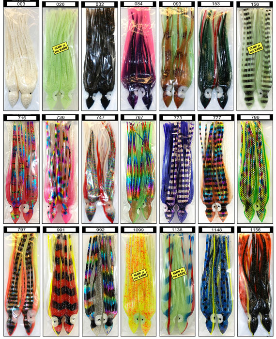 Halibut Tuna Supertackle Bloody Hell  selection of 7.5" fishing lure skirts 