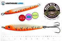 Lighthouse 20 ounce orange tiger herring jig. Great for fishing lingcod and halibut. 