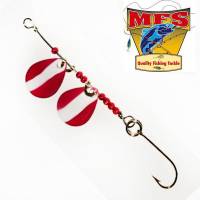 Red white stripe fishing spoon.