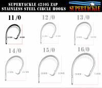 11/0 Zap 42105 Supertackle Stainless Steel Circle Hooks - 10 pack