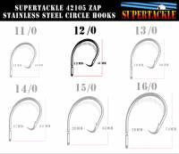 12/0  Zap 42105 Supertackle Stainless Steel Circle Hooks - 10 pack