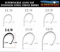 14/0  Zap 42105 Supertackle Stainless Steel Circle Hooks - 10 pack