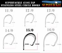 15/0  Zap 42105 Supertackle Stainless Steel Circle Hooks - 10 pack