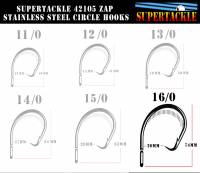 16/0  Zap 42105 Supertackle Stainless Steel Circle Hooks - 10 pack