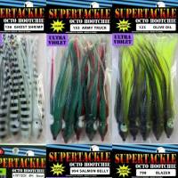 Selection of glow in the dark Supertackle Octopus hoochies for salmon fishing. 