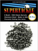 Bead Chain stainless steel swivels for fishing, Supertackle brand, 100 pound test. For all types of fishing. 