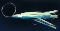 Supertackle Octo Hoochie, Tyee, blue and white belly, glow in the dark, downrigger fishing lure 