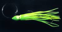 Supertackle Octo Hoochie salmon trolling lure, Chartreuse pattern, Tango downrigger