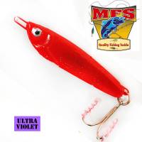 Ultra Violet Red Salmon fishing jig made by MFS in Newfoundland. Also good for fishing halibut, bass and cod. 