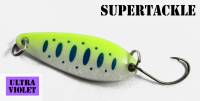 Yellow ultra violet casting or trolling spoon. Supertackle fishing tackle. 