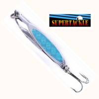 Blue and chrome jigging fishing salmon lure by Supertackle. 