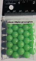 L 10 mm Round Fishing Beads - Green Glow & UV 25pk