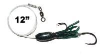 #3G12 - 3" Green Squid w/ 12" Spreader Leader- Halibut Cod Bass - 4/0 Hooks on 75lb.