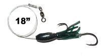 #3G18 - 3" Green Squid w/ 18" Spreader Leader- Halibut Cod Bass - 4/0 Hooks on 75lb.