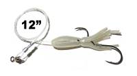 #3W12 - 3" White Squid w/ 12" Spreader Leader- Halibut Cod Bass - 4/0 Hooks on 75lb.