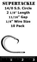 14/0 Zap Heavy Duty S.S. Circle Hooks - 10 pack