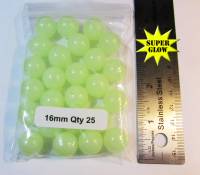 L 16 mm Large Fishing Beads - High Glow White 25pk